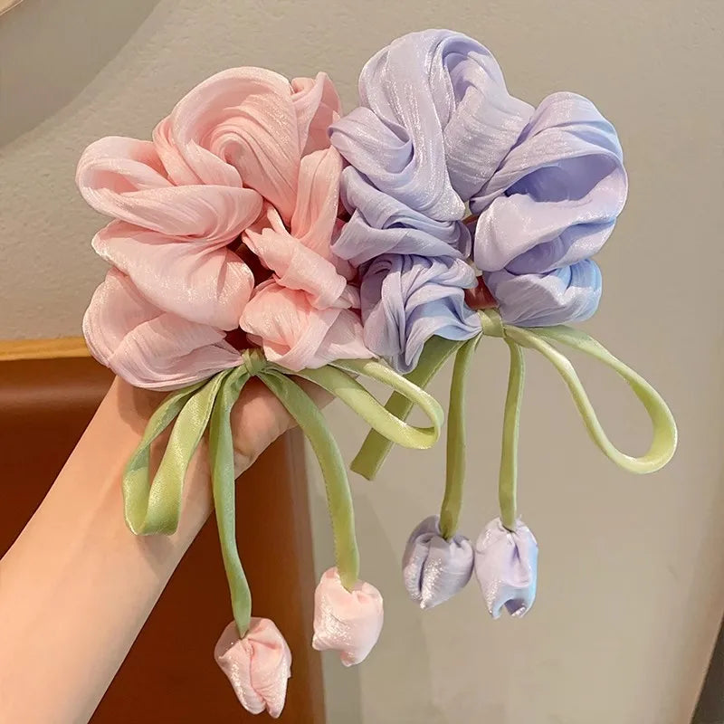 Tulip Ribbon Scrunchies, 3 Pack