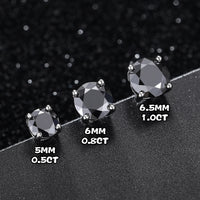 Black Moissanite Stud Earrings, Marked 925 Sterling Silver