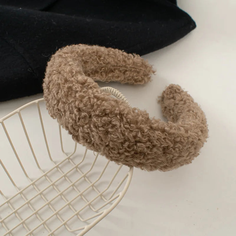 Plush Wide, Thick, Faux Fur Wool Hairbands.  4 cm Wide Solid Color Headbands for Women, Plain Fluffy Winter Hair Accessories