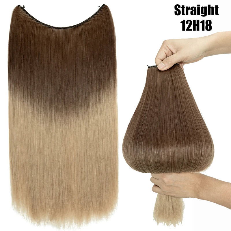 Synthetic 20 Inch Invisible Wire, No Clip-In, Hair Extensions, Fish Line Hairpieces/Hair Extensions Fake Hair For Women