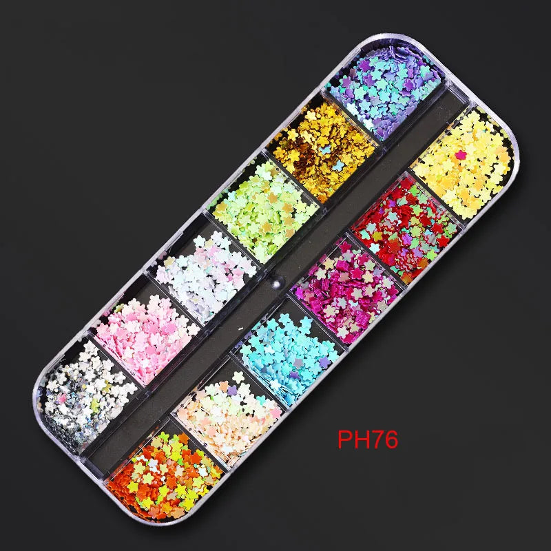 12Gird Box Multi Size AB/Colorful Non-Hotfix Rhinestones Flatback Crystal Diamond Gems 3D Glitter Nail Art Luxurious Decorations SWEET T 52