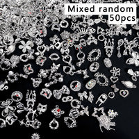 50Pcs 3D Silver Bowknot/Crown Metal Nail Charms With Tassel Pendant - Butterfly Nail Art Decorations, Mixed Shiny Manicure Supplies