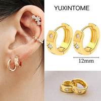 925 Silver Needle Star Hoop Earrings for Women - Five-pointed Star and Moon Pendant Huggie Earrings