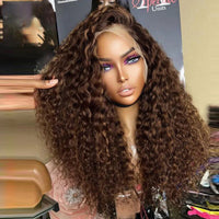 13x4 Chocolate Brown Deep Wave Lace Front Wig Bleached Knots HD Transparent 13x6 Lace Frontal Wig Brown Curly Human Hair Wigs Sweet T 52