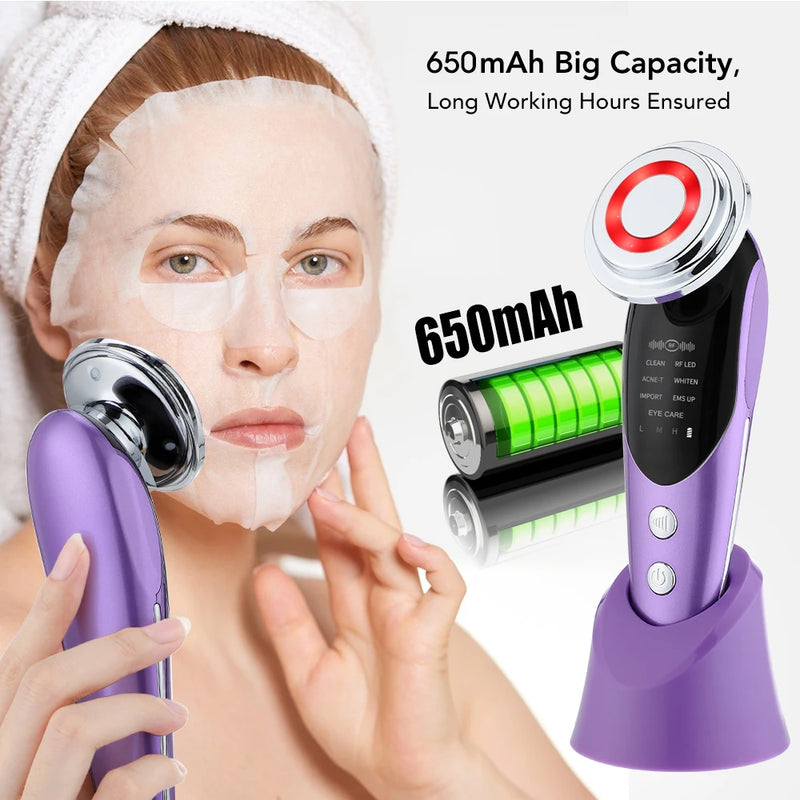 7 in 1 Anti-Aging/Skin Rejuvenation Device for Women, EMS LED Facial/Neck Firming Beauty Care Apparatus, Reduce Fine Lines