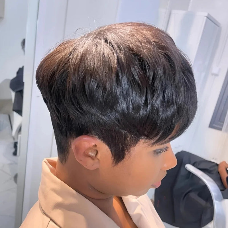 Layered Short Pixie Cut Wig  Remy Brazilian Human Hair Full Machine-Made Wig for Women, Sweet T 52
