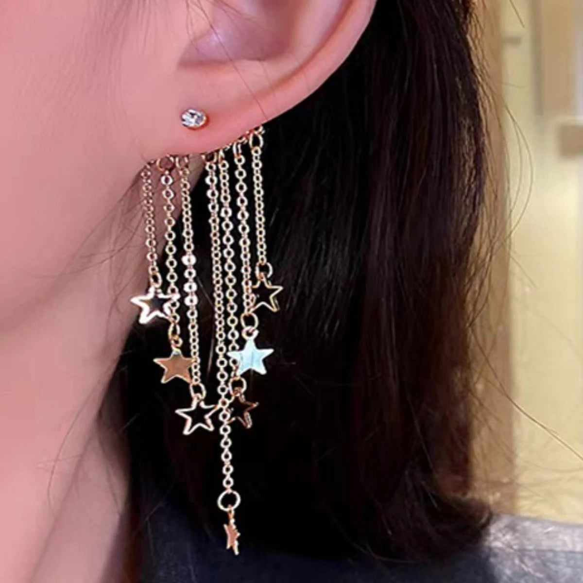 2PC Women's Fashion Trend Design, Long tassel Star Pendant Earrings - Banquet/Party/Festival/Gift