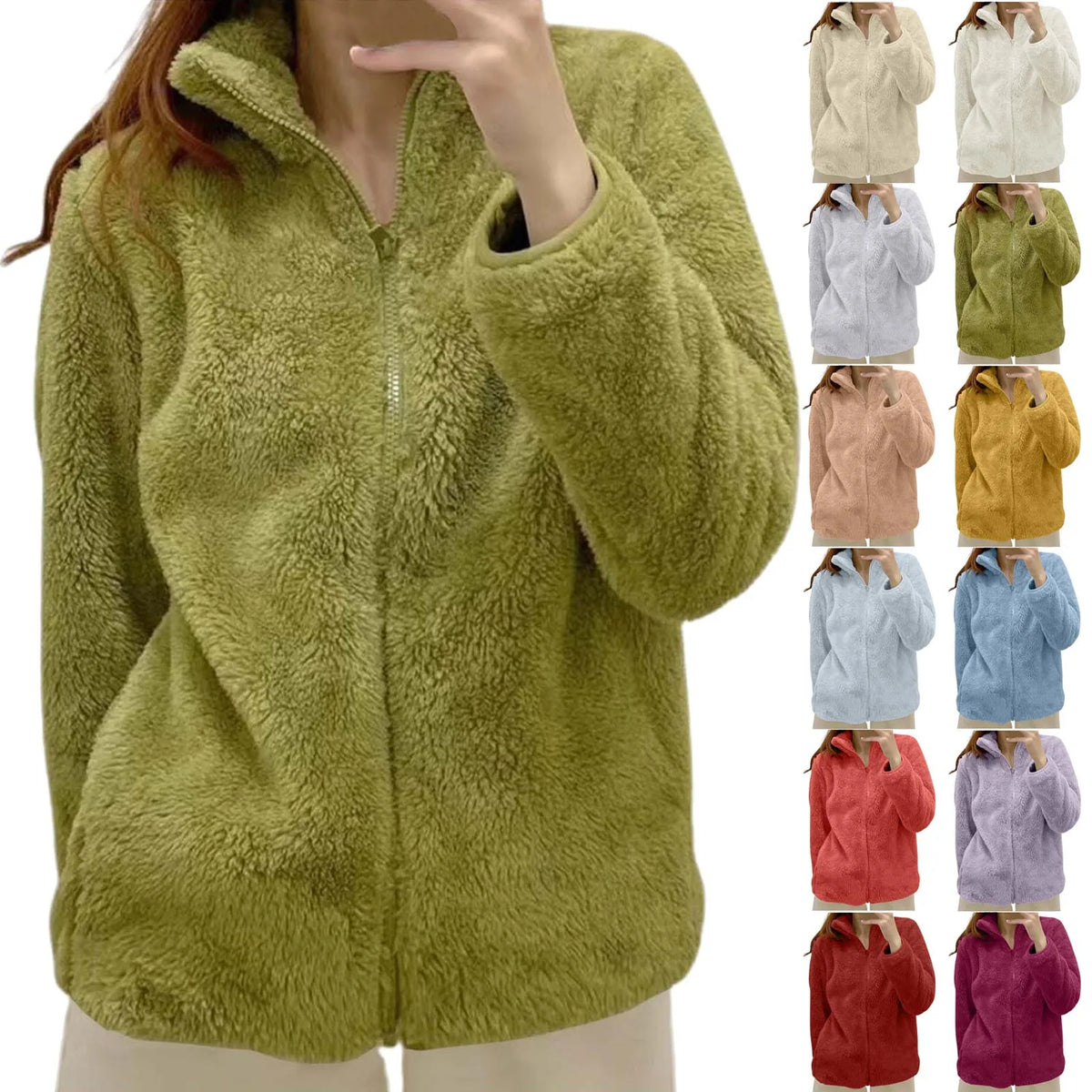Women's Fluffy Fleece Zip-Up Jacket