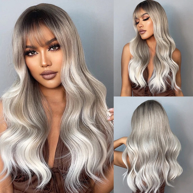 EASIHAIR Light Orange Synthetic Wigs Long Wavy Ombre Natural Hair Wigs with Bangs for Women Cosplay Lolita Wig Heat Resistant SWEET T 52