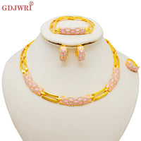 Dubai Gold Color Classics Jewelry Sets for Women - Charming Crystal Green Necklace/Earrings - Nigerian Wedding, African Costume Jewelry