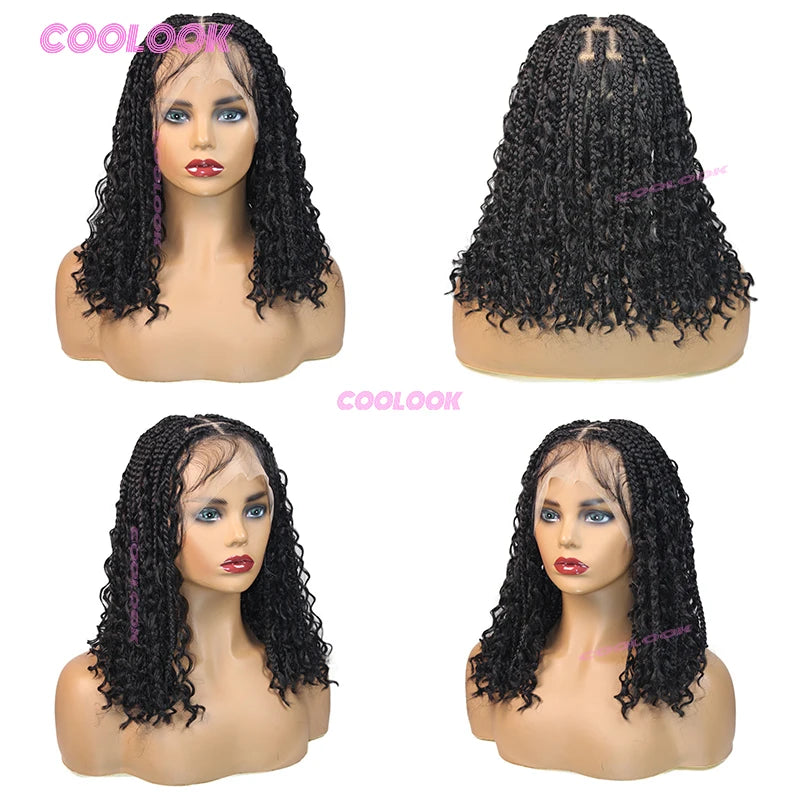 10" Short Bob Wigs Synthetic Braided Wigs For Women Box Braid Full Lace Wig Braid African Cornrow Braids Lace Wigs Cheap Sweet T 52