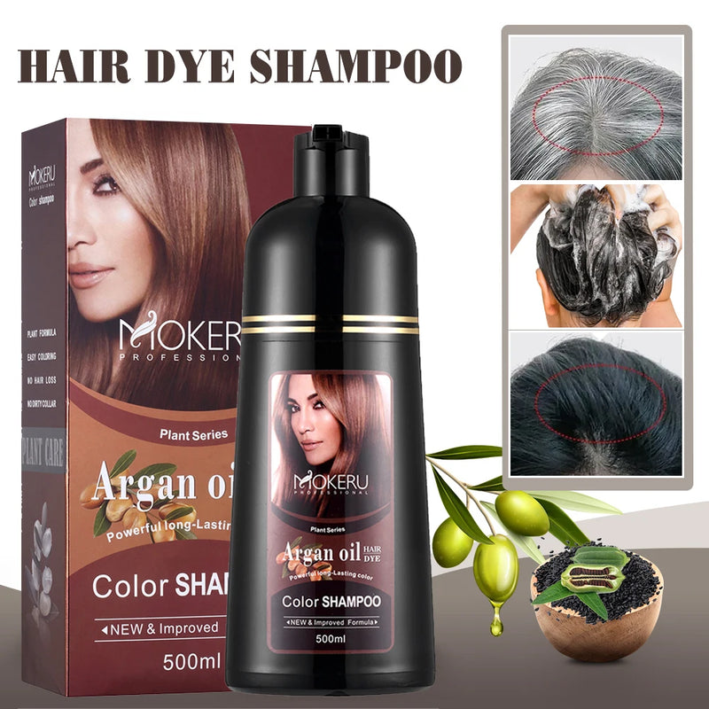 Natural Fast Coloring Argan Oil Shampoo/Dye for Men & Women. Speedy Hair Color Shampoo for Gray/White Hair