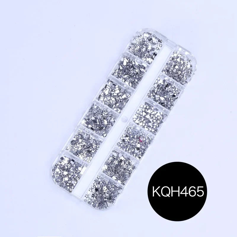 12 Grid/Box 3D Shiny Manicure Accessories, Transparent AB Nail Rhinestones, Colorful Nail Art Kit