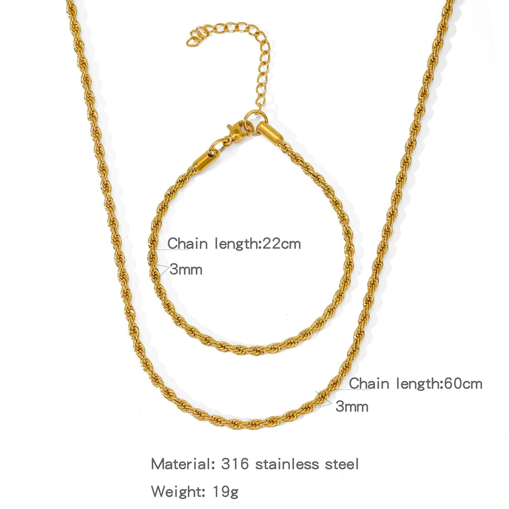 Stainless Steel NK Snake Chain Necklace/Twist Bracelet for Women. Jewelry Set, Gold in Color - DIY Accessories