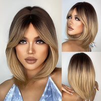 Short Straight Synthetic Wigs for Women with Bangs - Short Straight Bob Hair Wigs