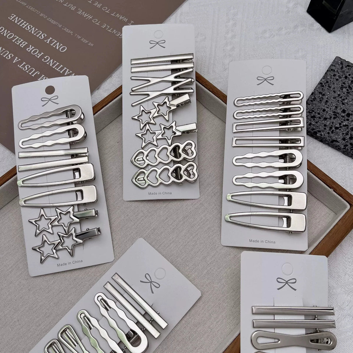 Y2K Silver Metal Hair Clips Set