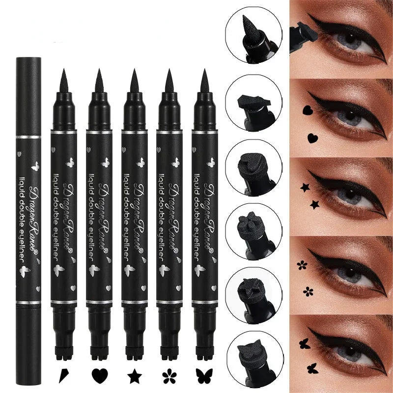 2 in 1 Butterfly Seal Eyeliner Pen, Star/Moon Stamp, Long-Lasting Waterproof Black Liquid Eye Liner Pencil, Unisex