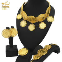 ANIID Ethiopian 24K Gold Color Coins Jewelry Set African Hawaiian Luxury Necklace Bracelet Pendant Set Dubai Wedding Gifts Sweet T 52
