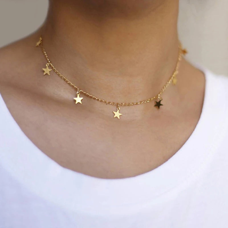 Fashion Star Pendant Clavicle Chain Necklace Choker Charms Gold Silver Color Metal Collar Necklaces For Women Neck Jewelry