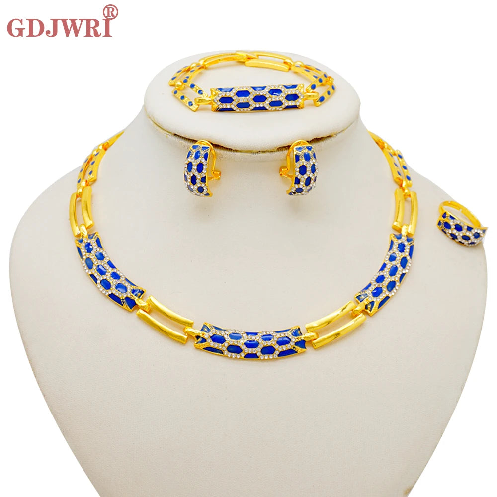 Dubai Gold Color Classics Jewelry Sets for Women - Charming Crystal Green Necklace/Earrings - Nigerian Wedding, African Costume Jewelry