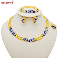 Dubai Gold Color Classics Jewelry Sets for Women - Charming Crystal Green Necklace/Earrings - Nigerian Wedding, African Costume Jewelry