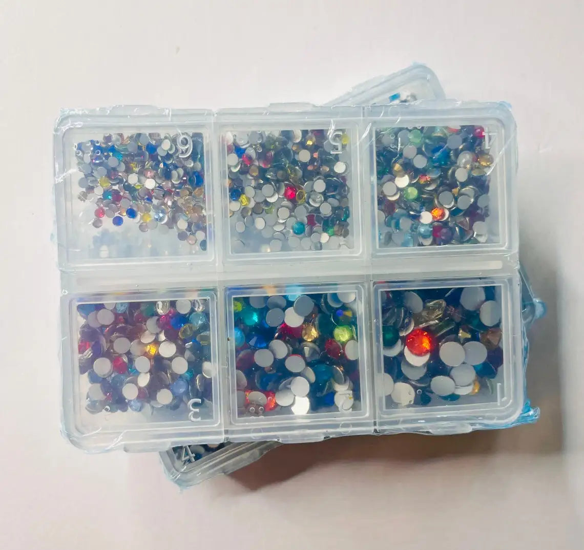 12Gird Box Multi Size AB/Colorful Non-Hotfix Rhinestones Flatback Crystal Diamond Gems 3D Glitter Nail Art Luxurious Decorations