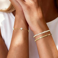 3PC Stackable Bracelet Set for Women - Adjustable 14K Gold-Plated & Silver Stainless Steel Tennis Bracelets