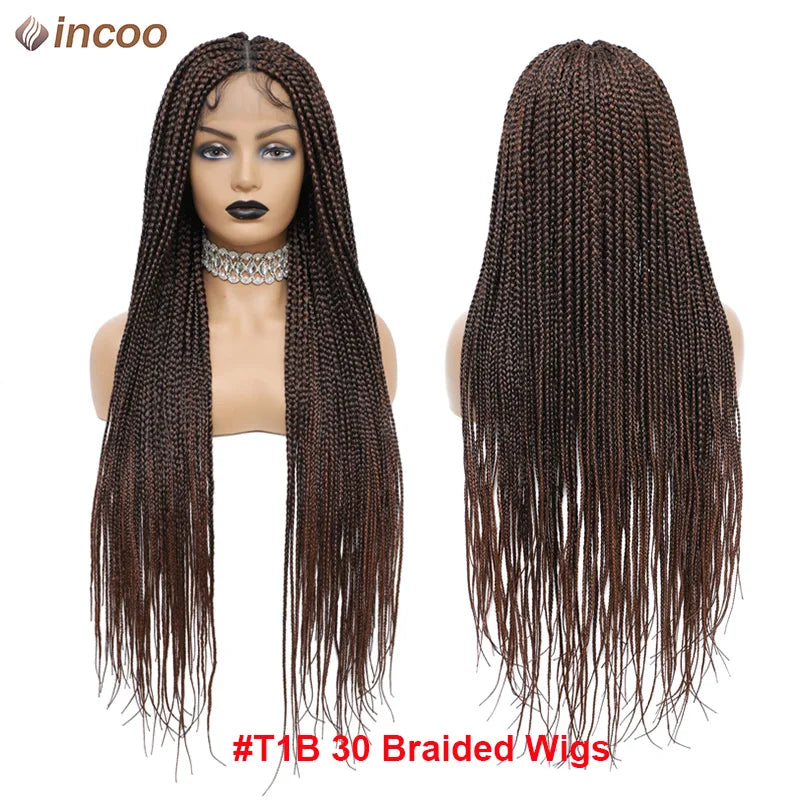 Synthetic 36" Full Lace Knotless Box Braided Wigs for Women - Cornrow Braids, Lace Frontal Wigs, Colored Braided Wigs