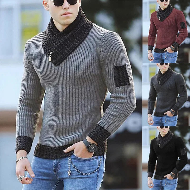Fall Hot Sale Of The Season Men's High Collar Long Sleeve Sweater Trendy Color Block Knitted Shirt Casual Wear Comfortable Soft Sweet T 52