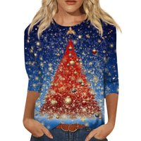 Christmas Limited Edition Women's 3D Red Snowflake Print Round Neck Long Sleeve T-shirt Fashion Casual Long Sleeve Top