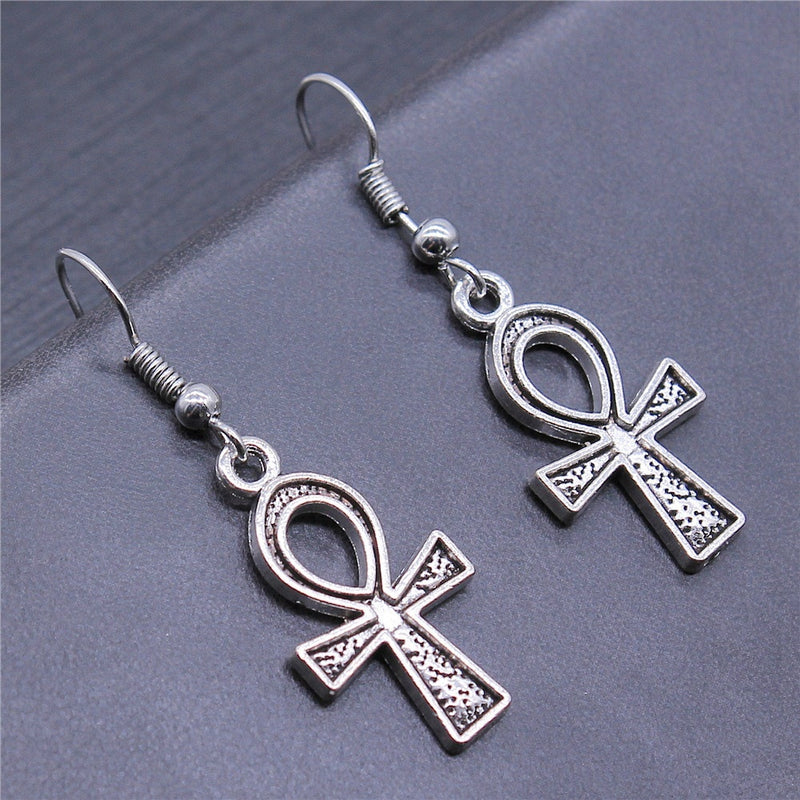 Egyptian Life Key Ankh/Cross Drop Earrings for Women and Girls in Silver and Gold