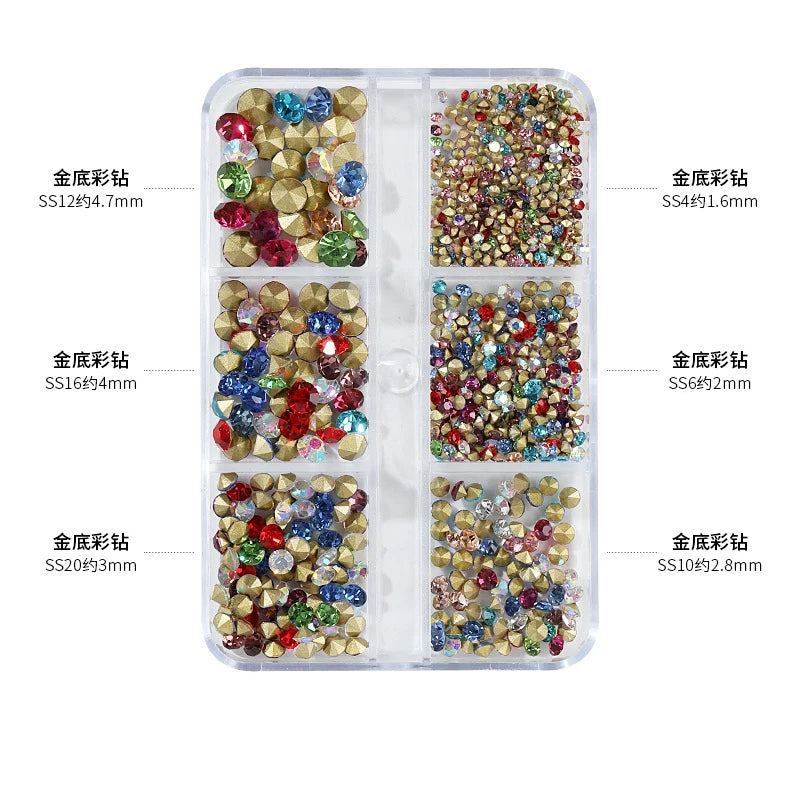 12Gird Box Multi Size AB/Colorful Non-Hotfix Rhinestones Flatback Crystal Diamond Gems 3D Glitter Nail Art Luxurious Decorations SWEET T 52