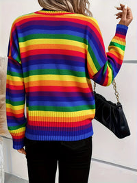 Autumn & winter new Japanese retro round neck sweater with rainbow stripes leading the fashion trend
