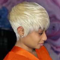 Layered Short Pixie Cut Wig  Remy Brazilian Human Hair Full Machine-Made Wig for Women, Sweet T 52