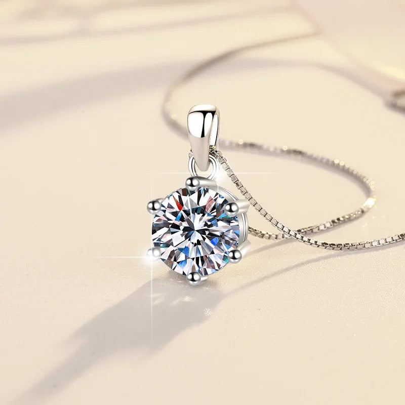 1 Carat Moissanite Pendant Necklace, Marked 925 Sterling Silver