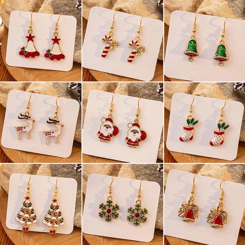 Vintage Metal Christmas Tree Dangle Earrings for Women - Fashion Socks, Santa Claus, Snowflake Drop Earrings