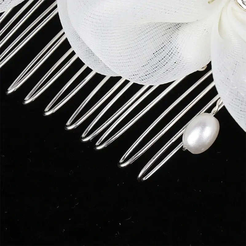 Handmade Elegant Pearl Hair Pins - White Flower Rhinestone Hair Comb For Wedding Parties/Bridal Hair Accessories-hair accessories-SWEET T 52