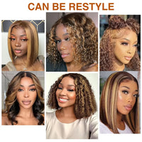 427 Highlight Bob Wig Human Hair Glueless Deep Wave Frontal Wig 5X5 Hd Lace Closure Wig Brazilian Hair Short Bob Wig 250 Density Sweet T 52
