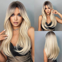EASIHAIR Light Orange Synthetic Wigs Long Wavy Ombre Natural Hair Wigs with Bangs for Women Cosplay Lolita Wig Heat Resistant SWEET T 52
