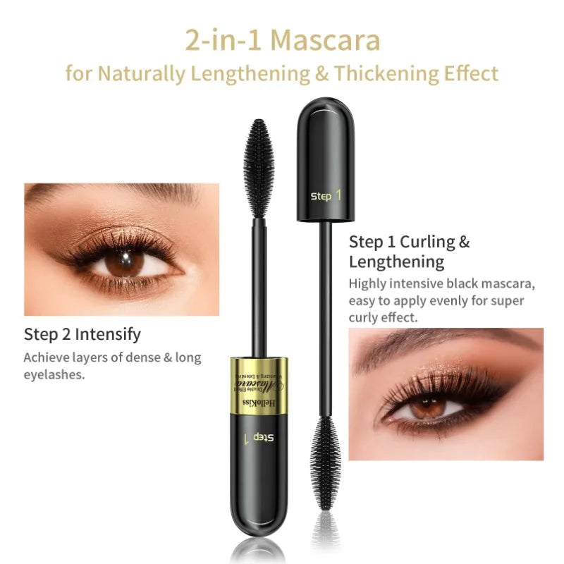 2 in 1 4-D Silk Fiber Eyelashes, Lengthening Mascara, Waterproof Long Lasting Lash Color, 4-D Mascara