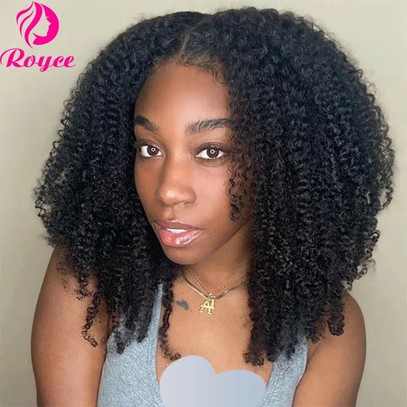 Kinky Curly Edged Short Bob - Human Hair Transparent Lace Front Wigs for Women & Girls, Remy Human Hair