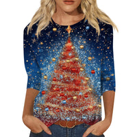 Christmas Limited Edition Women's 3D Red Snowflake Print Round Neck Long Sleeve T-shirt Fashion Casual Long Sleeve Top