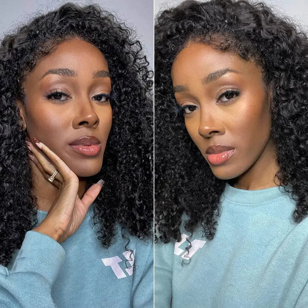 Short Kinky Curly Human Hair Frontal Bob Wigs, 4C Edges, Lace Front Wigs for Women & Girls - SWEET T 52
