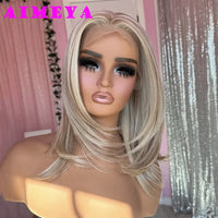 Blonde Highlights Wig - 13x4 Layered Cut Lace Front Wig for Women, Shoulder Length, Heat Resistant Synthetic Hair