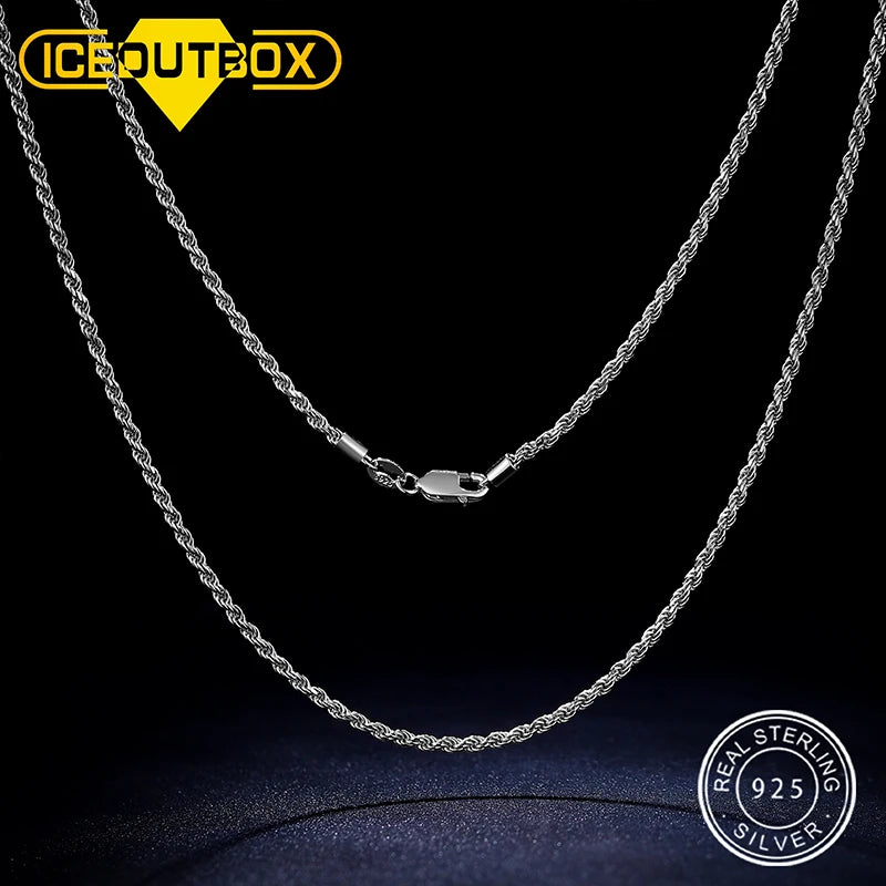 2.5 mm Rope Chain Necklace, Marked 925 Sterling Silver