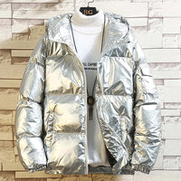 Men's Glossy Hooded Puffer Parka, M to 5XL