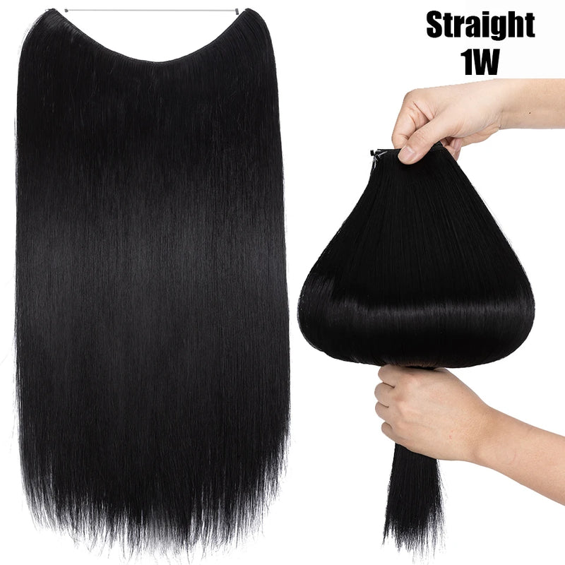 Fil synthétique invisible de 20 pouces, sans clip, extensions de cheveux, postiches en ligne de poisson/extensions de cheveux, faux cheveux pour femmes