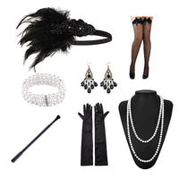 1set 1920's Cosplay Flapper Halloween Charleston Costume 1920s Gatsby Accessories Black Headpiece Great Gatsby Feather Headband Sweet T 52