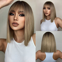 Short Straight Synthetic Wigs for Women with Bangs - Short Straight Bob Hair Wigs