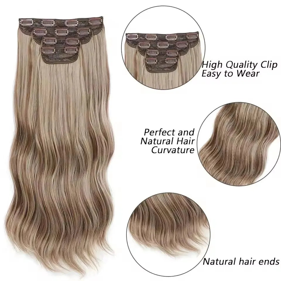 24 Inches 4Pcs/lot 220Grams Bio Synthetic Body Wavy Piano Blond 27/613 Clips In Hair Extensions Natural Heat Resistant Fiber